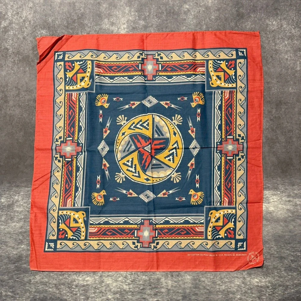Vintage Wamcraft Southwest Bandana Set of 2 Aztec Tribal Print‎ Cotton Poly USA